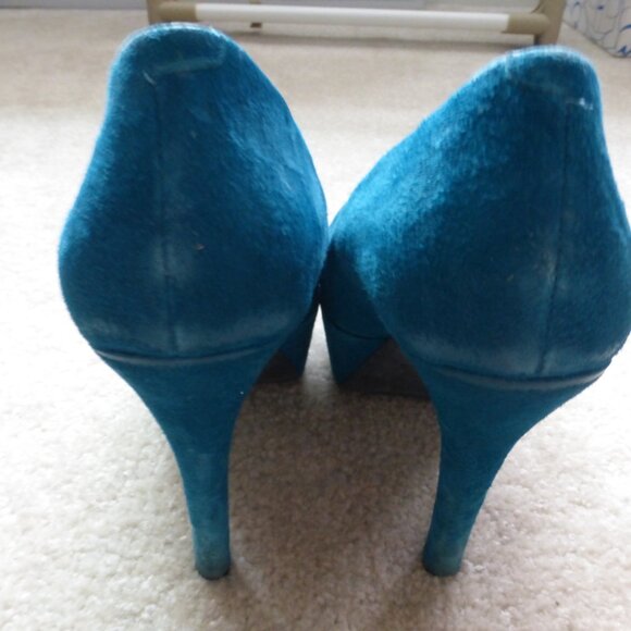 JESSICA SIMPSON dark teal faux suede platform pumps - Picture 3 of 14